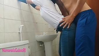 Brunette Beauty'S Bathroom Rendezvous With Well-Endowed Man